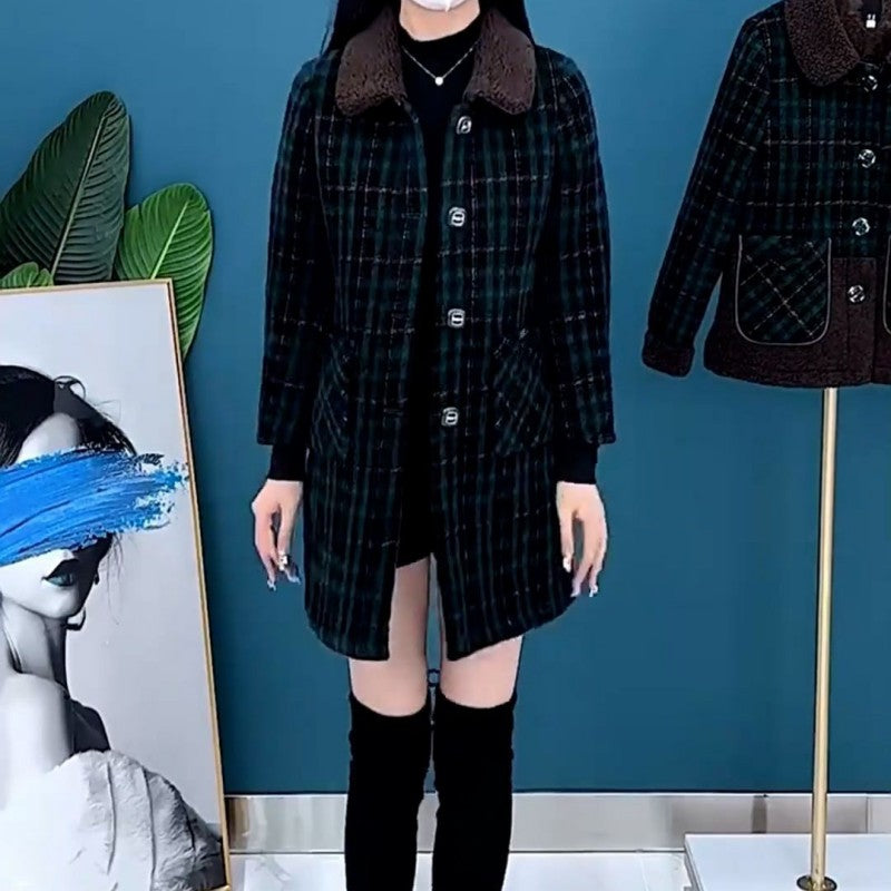 🎁Legjobb ajándék nőknek💖✨Vastag plüss, közepes hosszúságú női kabát