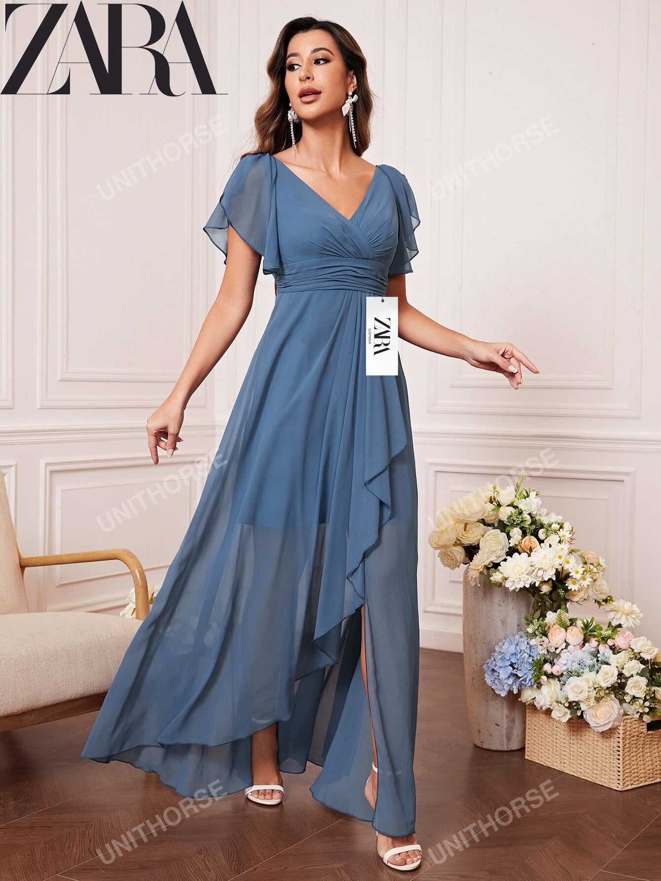 Sifon ruha rovátkolt ujjakkal és domború pillangós ujjakkal