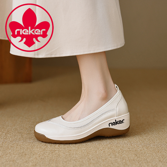 RIEKER@2025 bőr hétköznapi cipő kerek orrú és magas sarkú cipővel