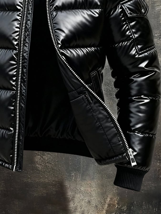 Férfi retró kültéri dzseki/kabát, meleg, fényes (belső zsebekkel)