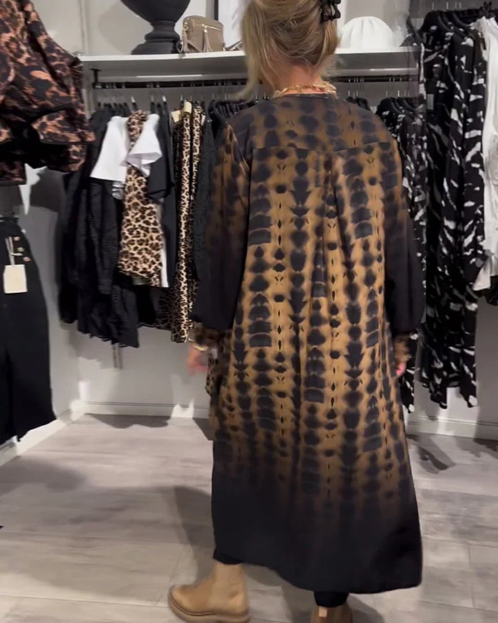 V-nyakú, hosszú ujjú színátmenetes ruha