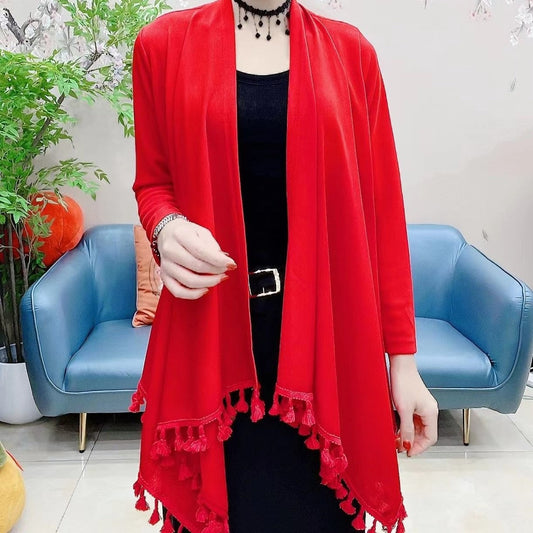 Új női molett őszi-téli sál meleg, széles rojtokkal