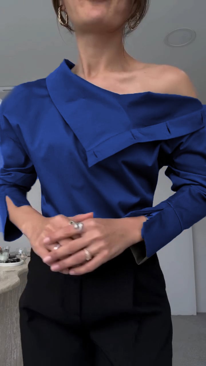 Elegáns női gombos ing magas gallérral