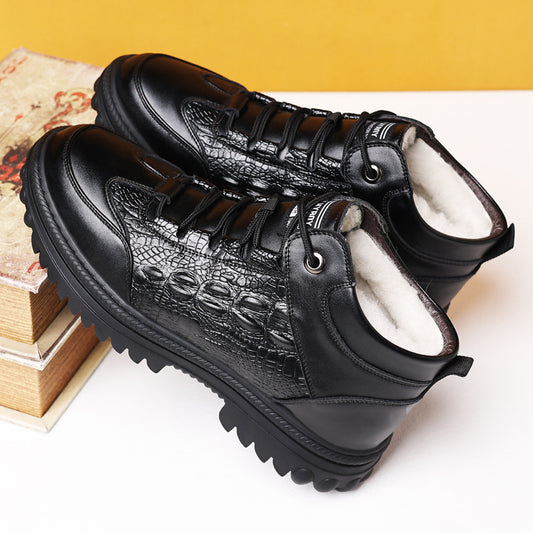 Bársony vastagságú férfi téli bőrcipő