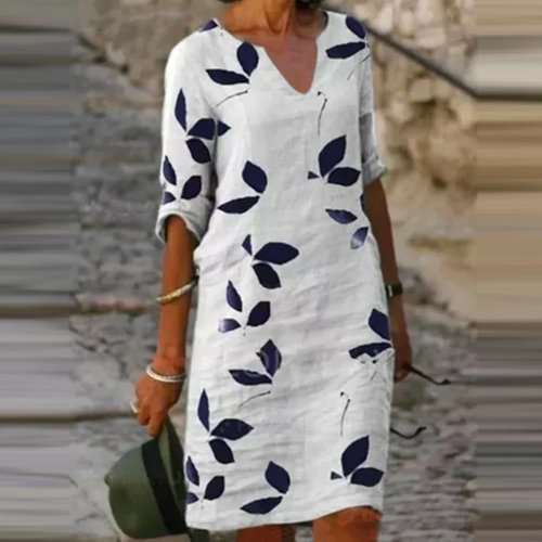 2022 tavaszi-nyári új bő ruha, rövid ujjú nyomott mintával