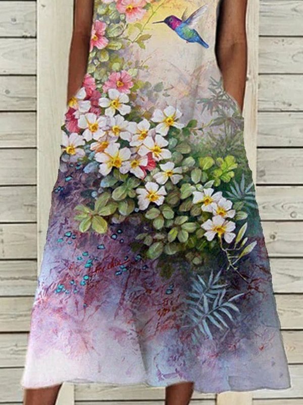 V-nyakú virágos madárruha