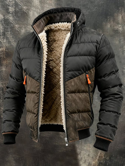 Férfi retró, steppelt, patchwork kabát cipzárral, meleg és kényelmes