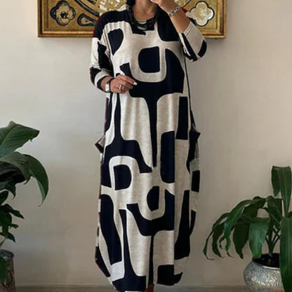 ✨Női hosszú ujjú ruha mintával