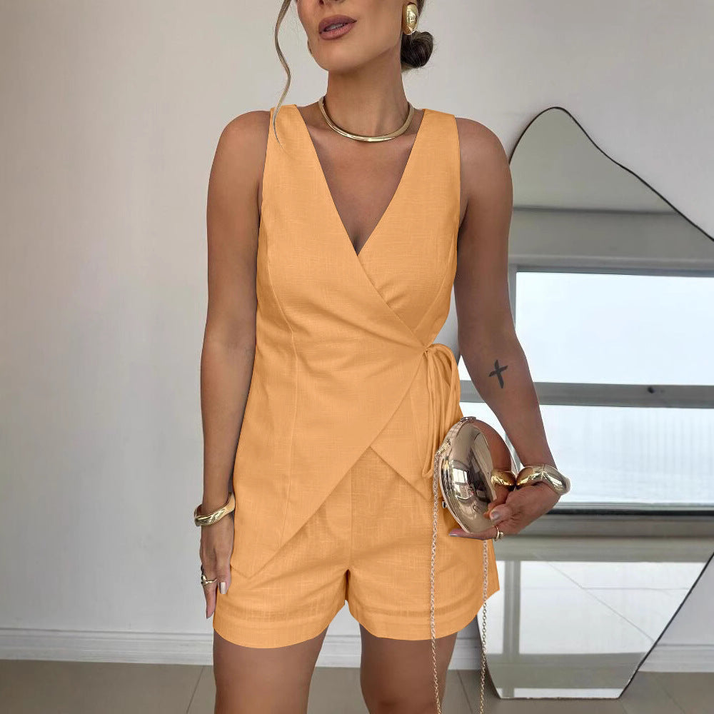 💖 Divatos, mély V-nyakú, egyszínű öltöny