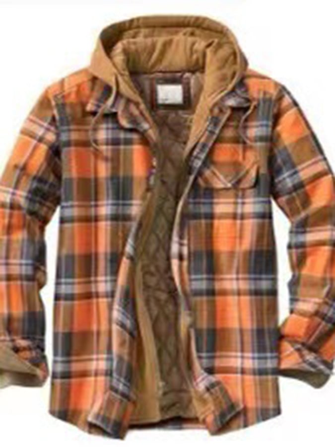 Férfi őszi, téli kapucnis, vastagított cipzáras hamis kétrészes bélelt dzseki