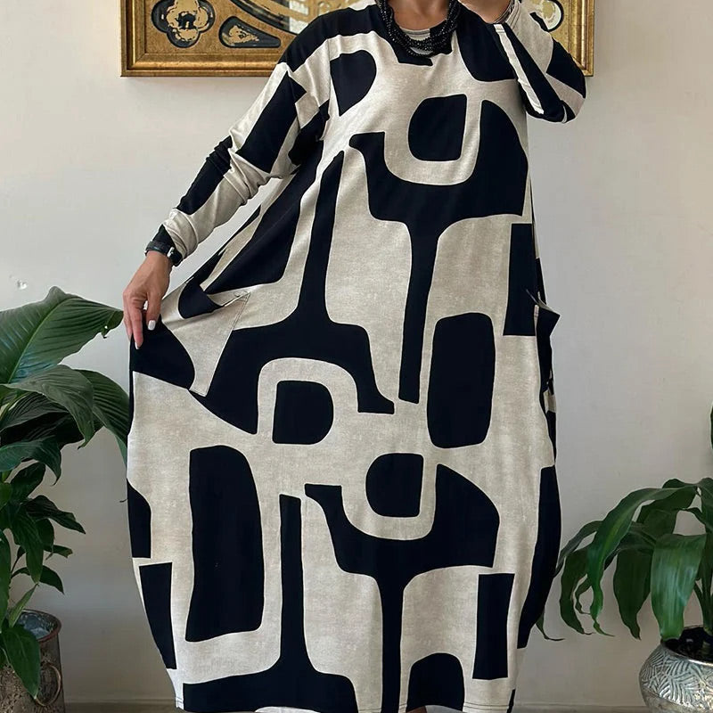 ✨Női hosszú ujjú ruha mintával