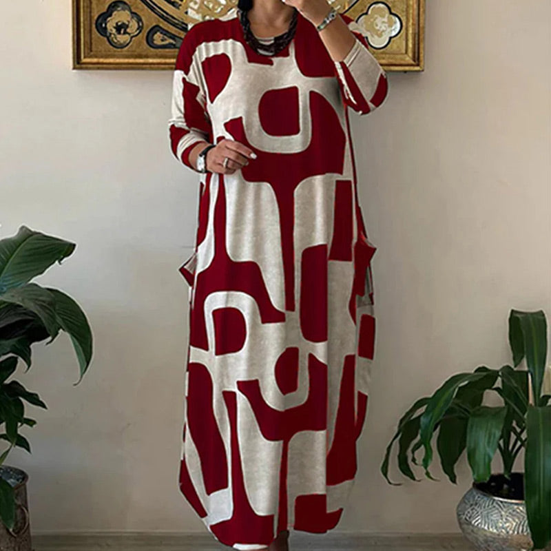 ✨Női hosszú ujjú ruha mintával