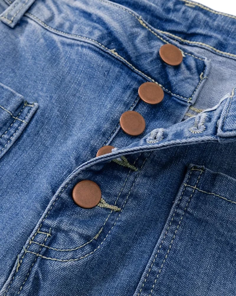 Button Fly Booty formáló magas derekú flare farmer