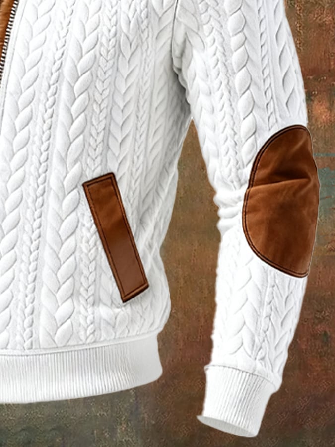 Férfi retró stílusú kültéri kabát jacquard kötésű mintával, meleg és sok zsebbel.