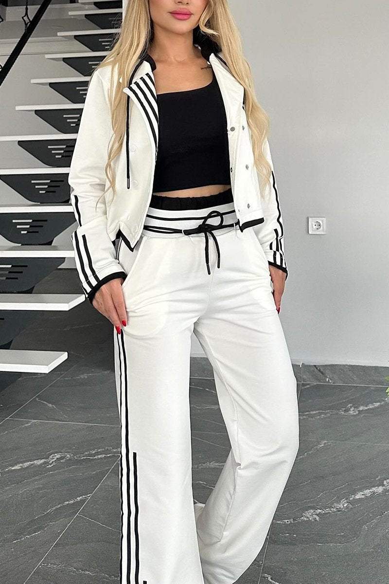 💕Női kontrasztos webkapucsos nadrágkosztüm