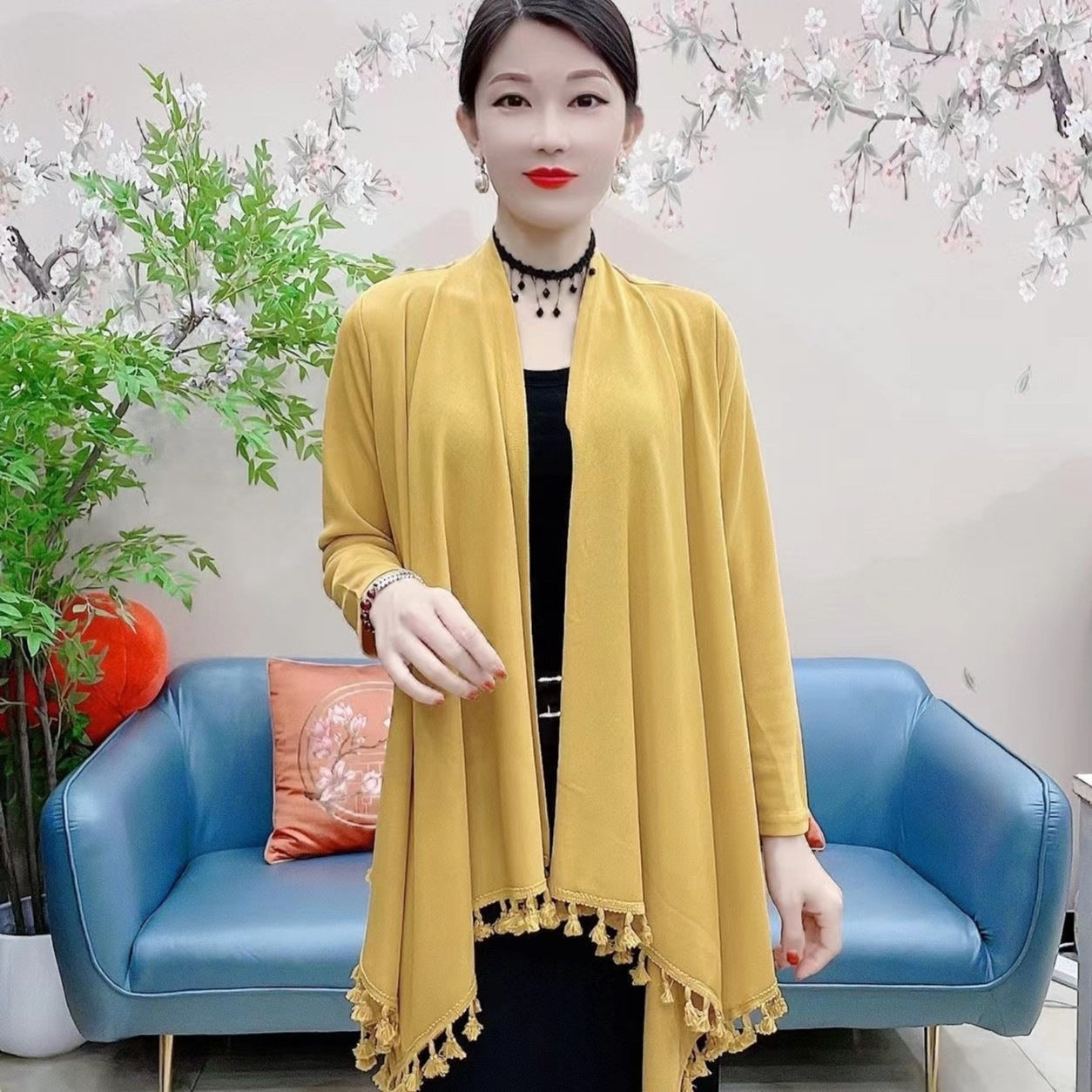 Új női molett őszi-téli sál meleg, széles rojtokkal