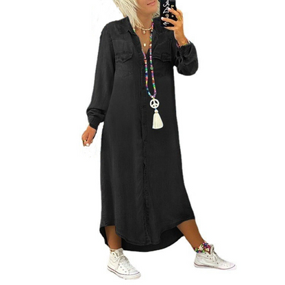 [S-5XL] 2024 új inggalléros farmer ruha alkalmi hosszú szoknya