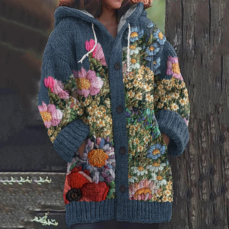 Elegáns, hangulatos kardigán hímzett virágokkal