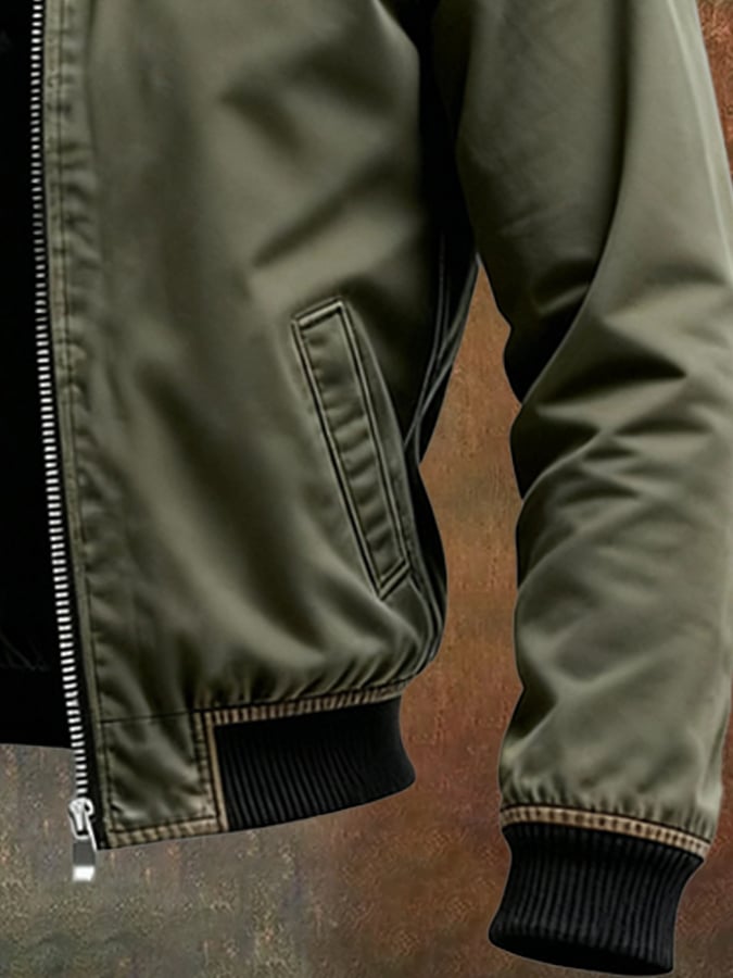 Férfi retró kültéri kabát szőtt, tiszta pamut twill anyagból, több zsebbel és polár béléssel.