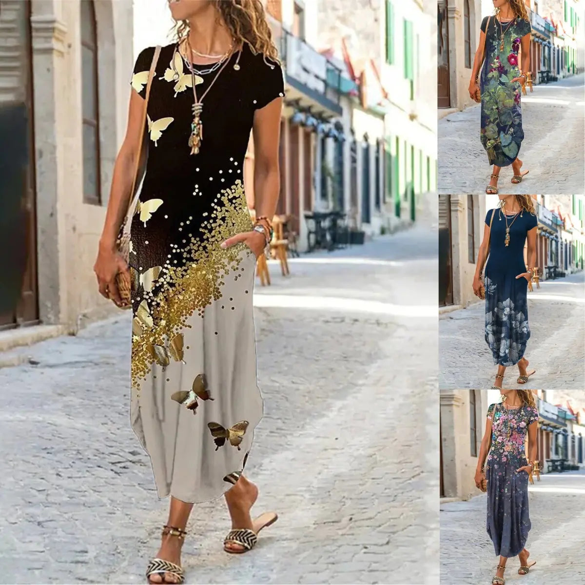 【S-3XL】 2024-es új, nyomott hosszú ruha