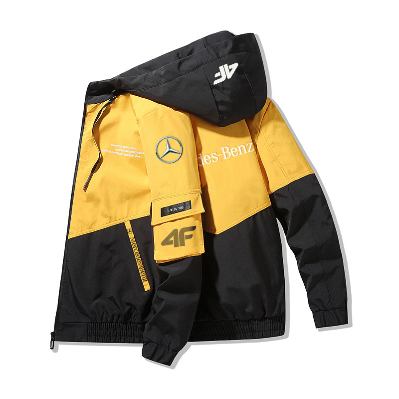 The jacket, produced in collaboration with 4f and Mercedes-Benz, is lightweight, windproof and waterproof.