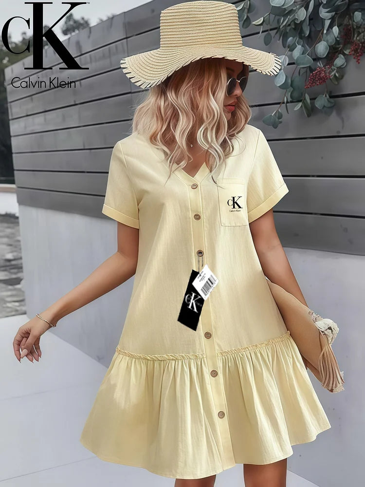 CALVIN KLEIN® Gombos V-nyakú Ruha