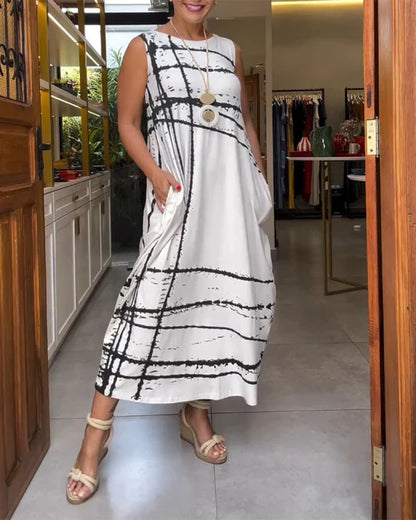 Elegáns ferde zsebes ujjatlan ruha