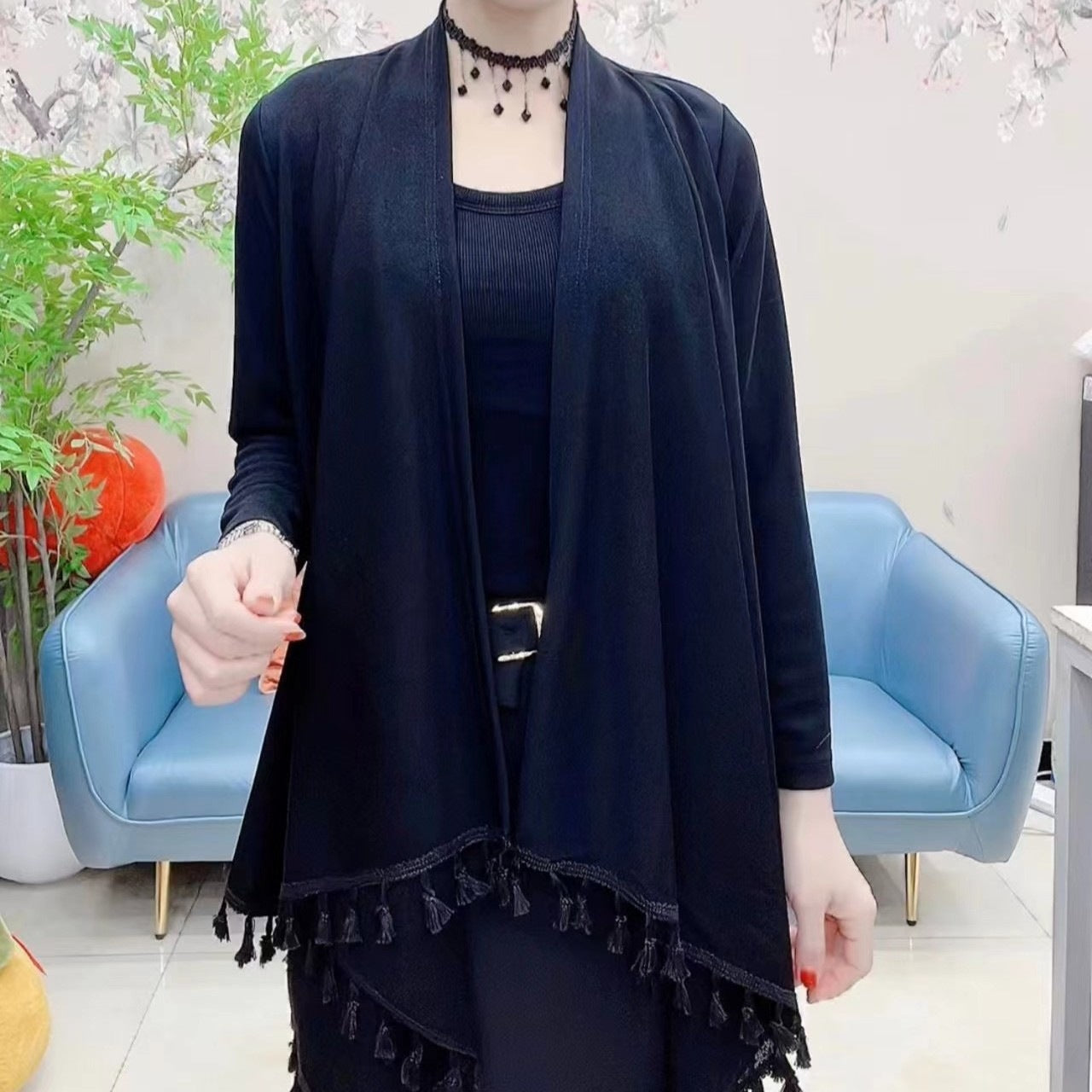 Új női molett őszi-téli sál meleg, széles rojtokkal