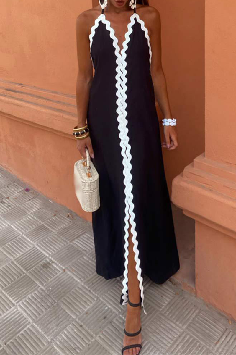 Szexi Street Wave Lace Up Patchwork hát nélküli, kontrasztos ujjatlan ruhák