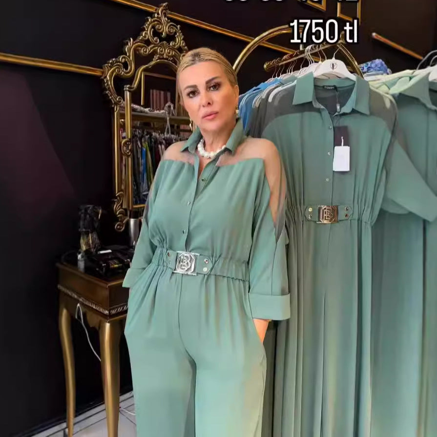 2024-es jumpsuit szögletes nyakkivágással és hosszú ujjú gumírozott derékkal