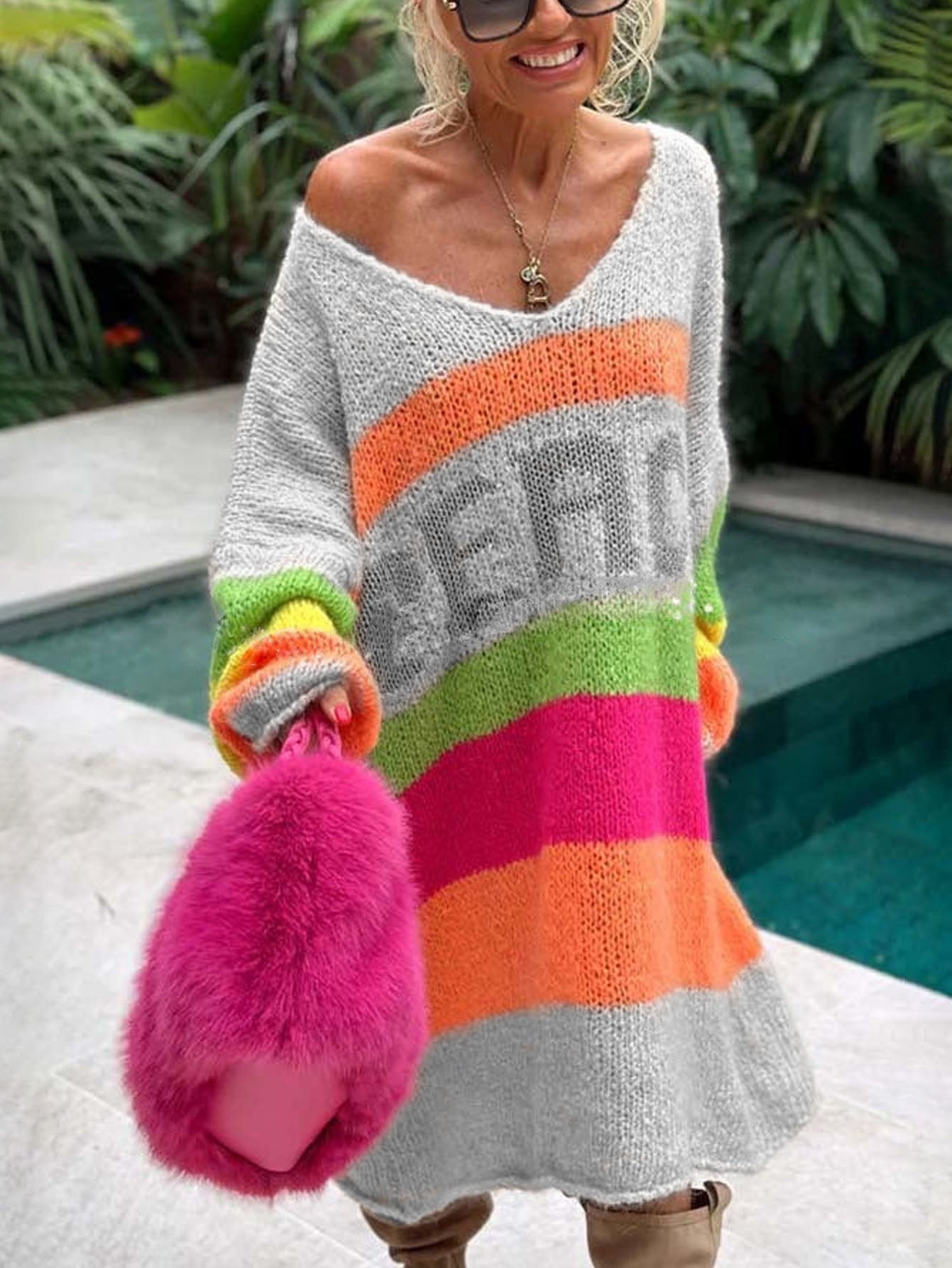 Peace Rainbow kötött pulóver