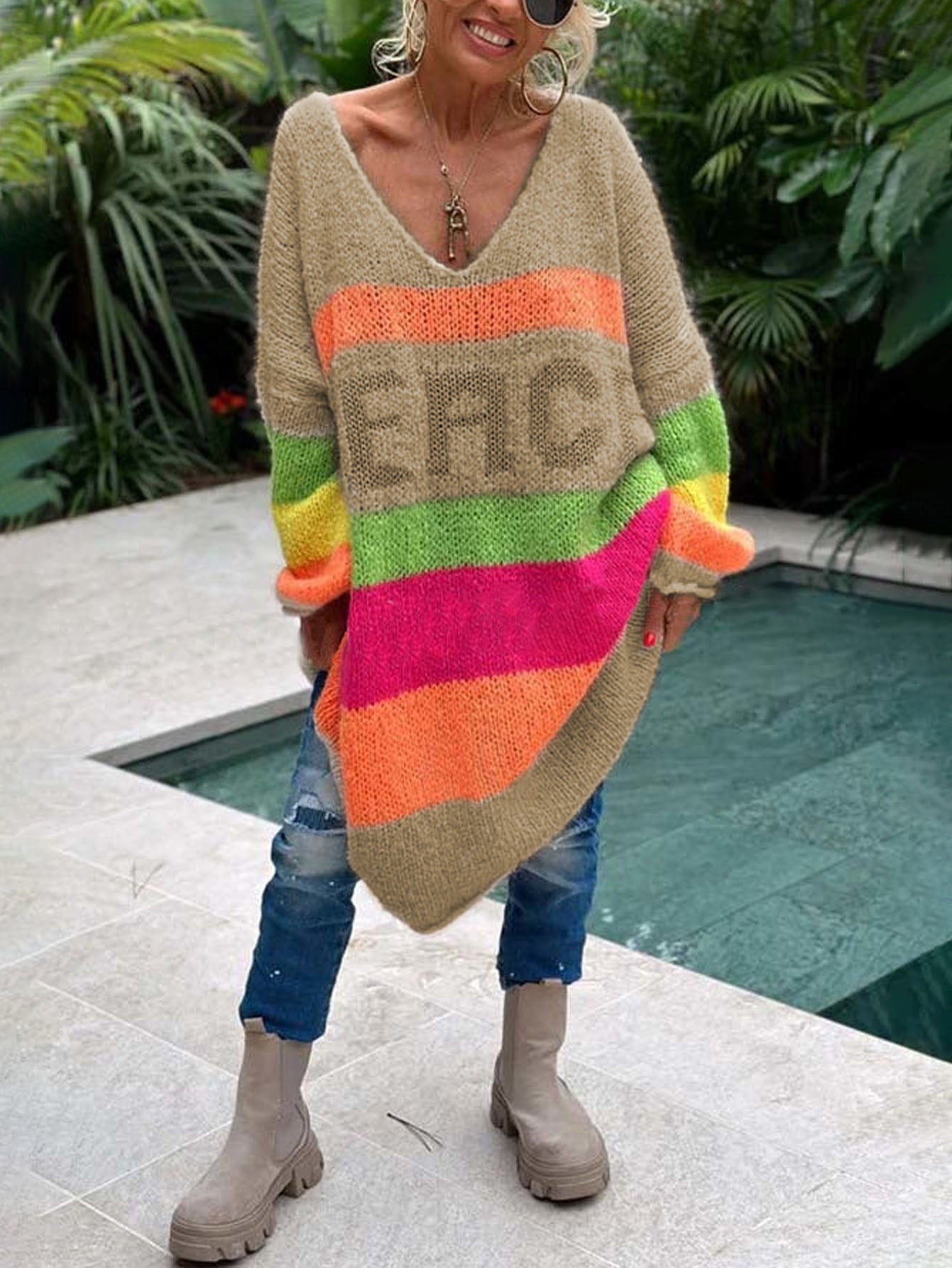 Peace Rainbow kötött pulóver