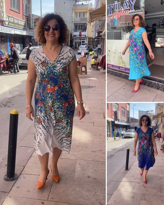 Nyomtatott V-nyakú ruha 2025