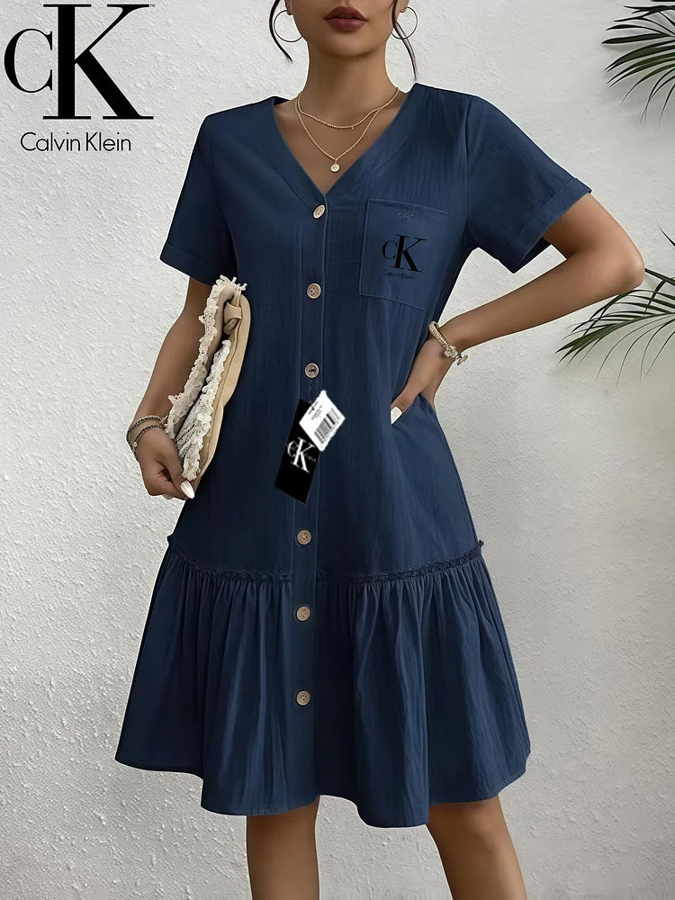 CALVIN KLEIN® Gombos V-nyakú Ruha