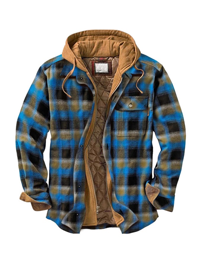 Férfi őszi, téli kapucnis, vastagított cipzáras hamis kétrészes bélelt dzseki