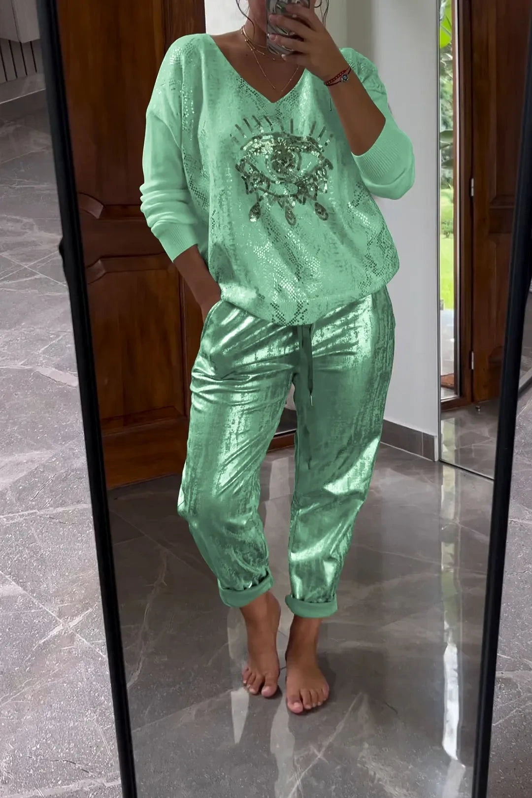 Kétrészes flitter szett bronz nadrággal