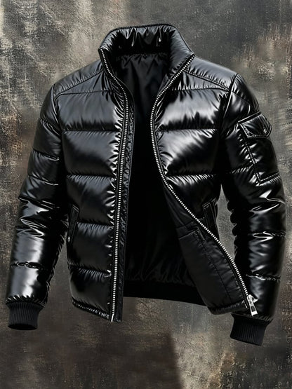 Férfi retró kültéri dzseki/kabát, meleg, fényes (belső zsebekkel)