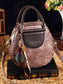 Kerek formájú vintage bőrtáskák, bojtokkal. Válltáska