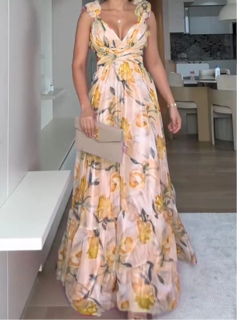 🍓Szexi és elegáns, rakott mintás, pántos ruha