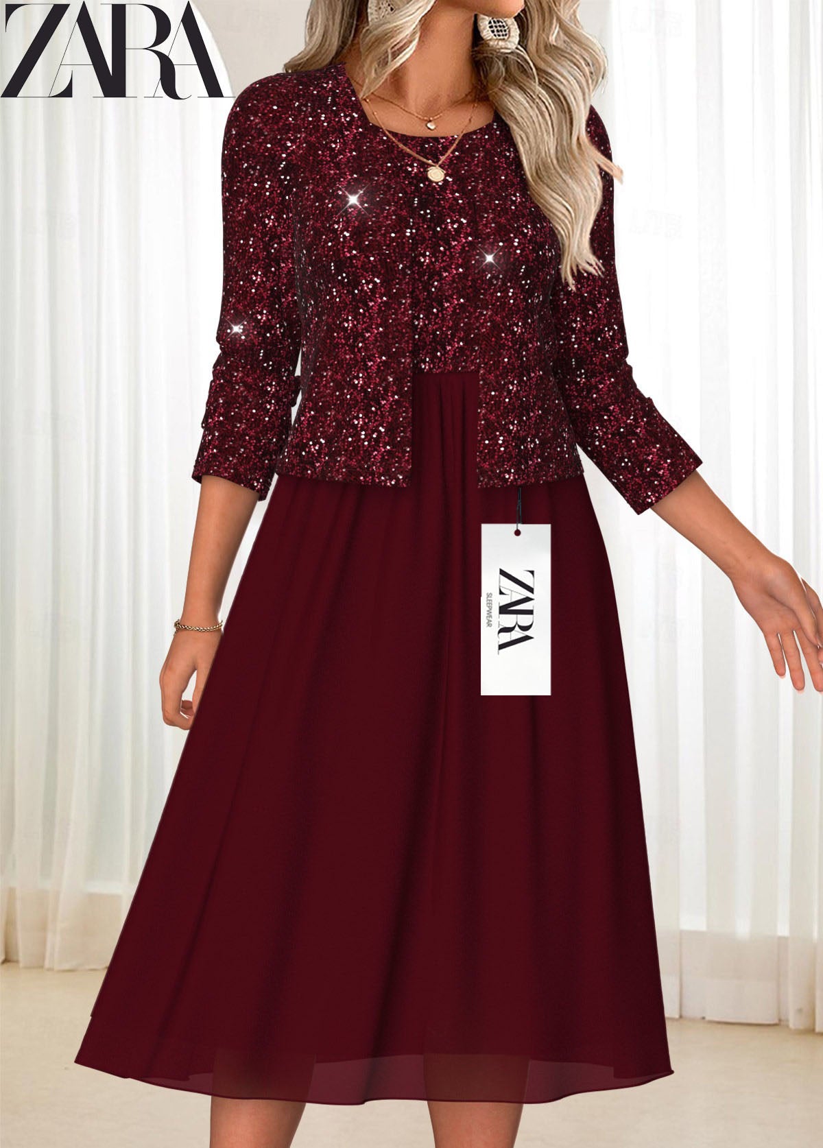 Új, divatos női ruha kerek nyakkivágással