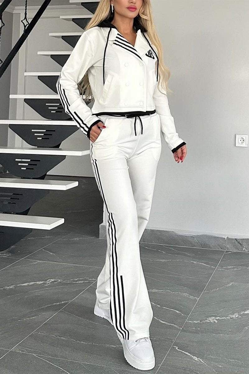 💕Női kontrasztos webkapucsos nadrágkosztüm