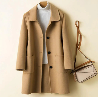 Ravikna | Egyszínű, hosszú ujjú, gyapjúkabát