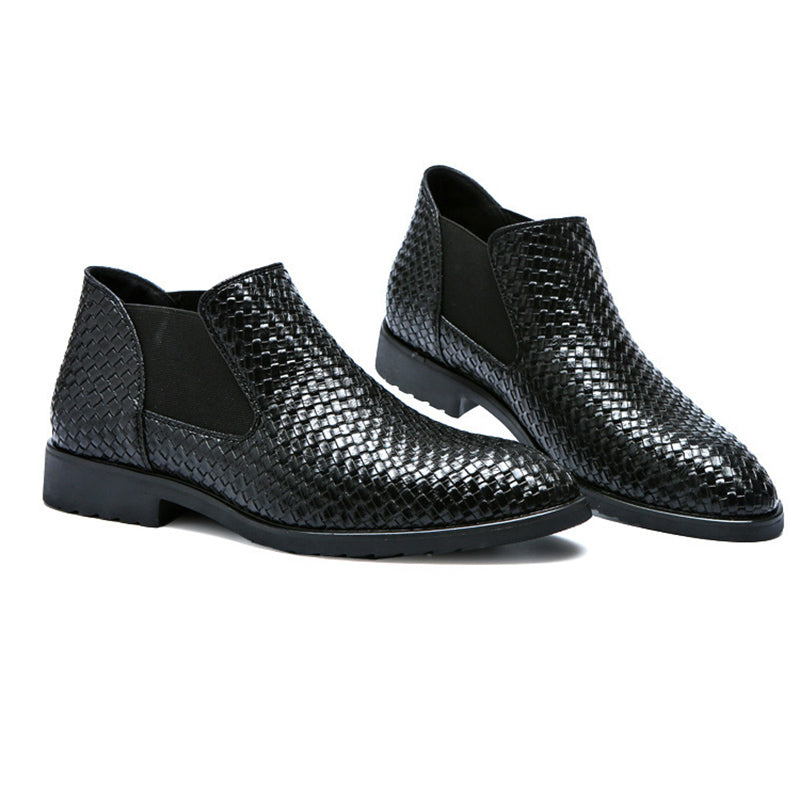 Férfi bőrcsíkos, kézzel kötött Chelsea csizma