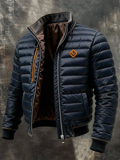 Férfi retró steppelt, patchwork kültéri dzseki cipzárral