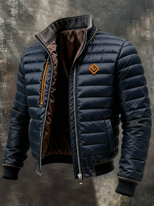 Férfi retró steppelt, patchwork kültéri dzseki cipzárral