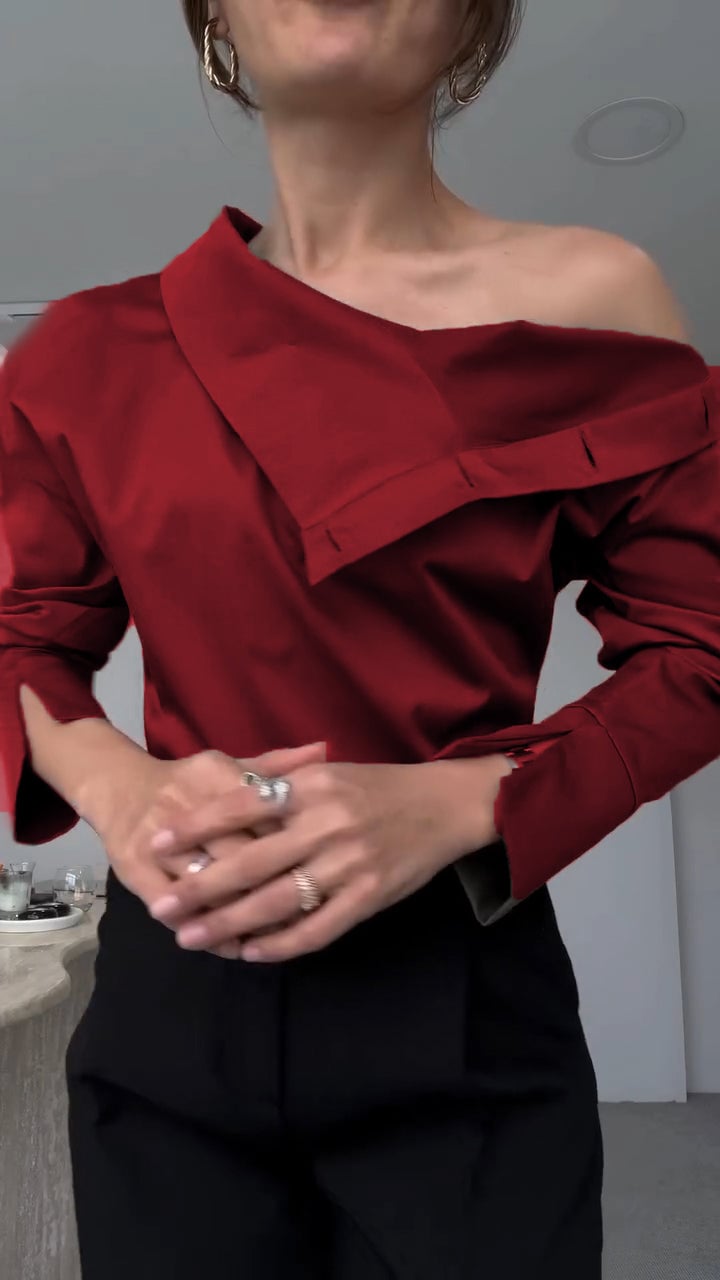 Elegáns női gombos ing magas gallérral