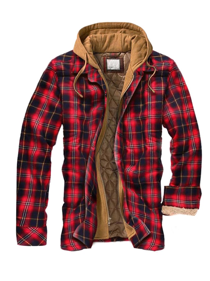 Férfi őszi, téli kapucnis, vastagított cipzáras hamis kétrészes bélelt dzseki