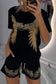Dviejų dalių moteriškas ryškaus rašto viršus ir šortai