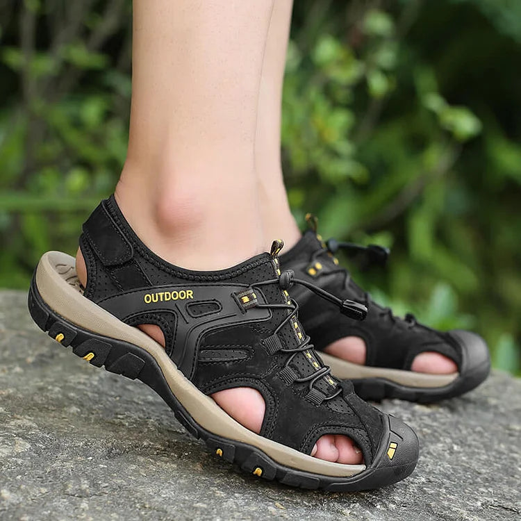Férfi zárt orrú sportszandálok sporttúra szandálok szabadtéri túracipők bőr strand horgászszandálok
