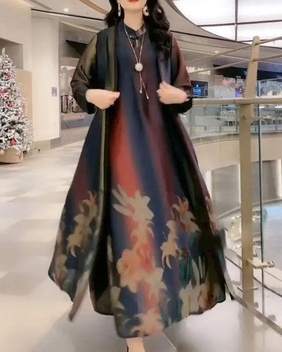 【M-5XL】 Új tavaszi divat, kétrészes sifon ruha és ing, alkalmi és mindenhez illő.